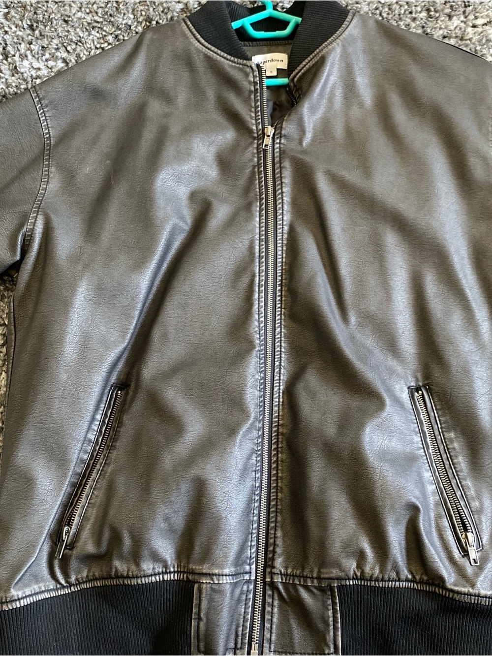 Women black grey  Faux Leather Bomber Jacket - Unbranded